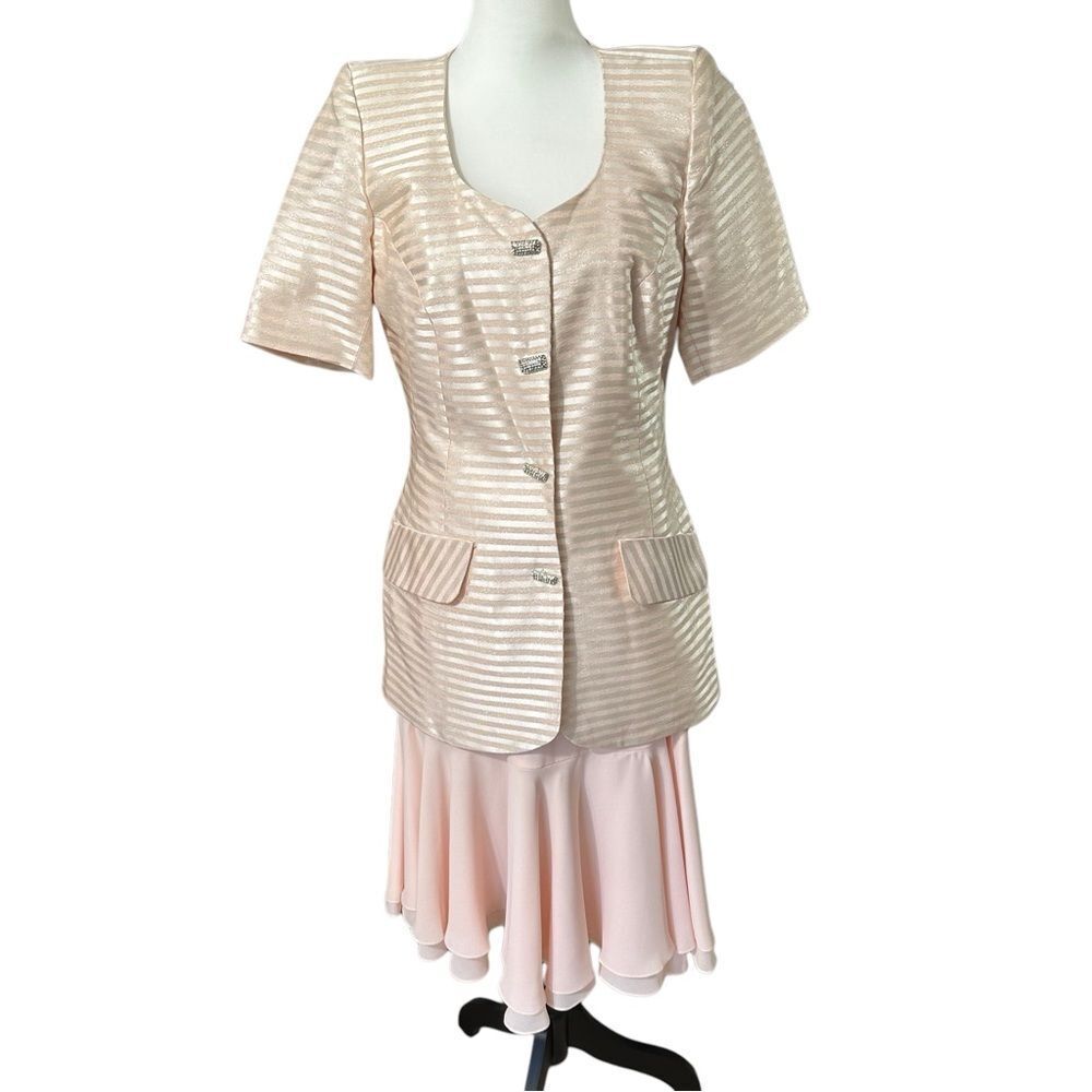 Vintage DEBORAH BOHANDY Evening Elite Pink Metallic Skirt and Jacket Suit Sz 8